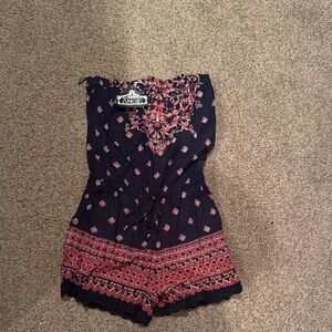 Angie Navy and Pink Patterned Romper